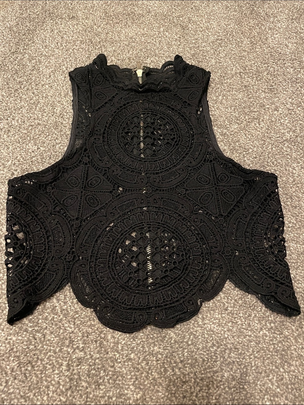 Black Crochet Lace High-Neck Crop